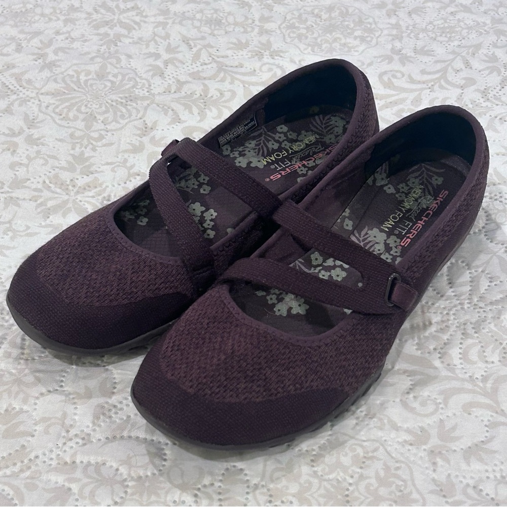 Skechers Relaxed Fit Mary Jane Shoe Women9 Brown Memory Foam Slip On Comfort NEW